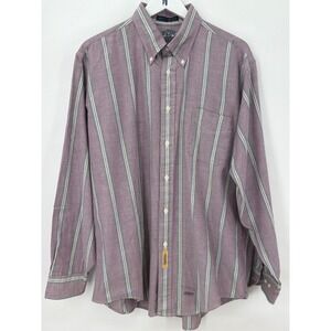 Vtg BD Baggies Mens Large Striped Button Down Shirt Purple Blue Cotton USA Made